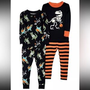 Carters Infant Boys Black 4 Piece Candy Dinosaur Halloween Pajama Sleep Set